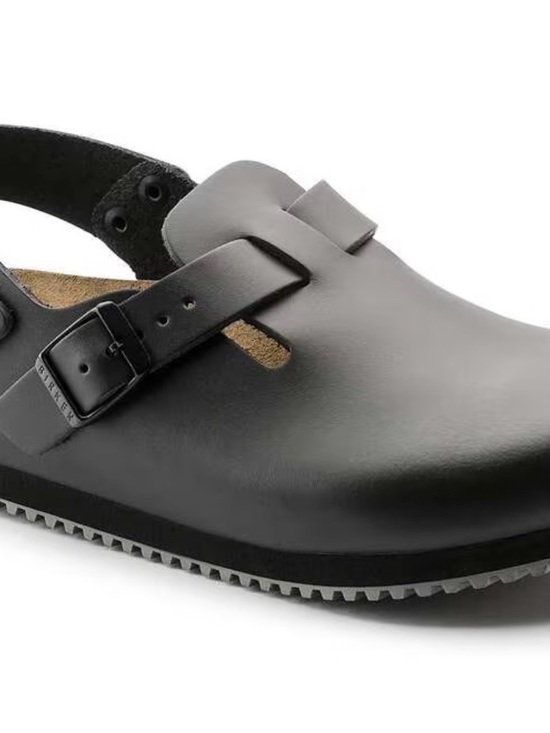 Birkenstock Tokio Super Grip Black Leather Clog with Buckle Unisex